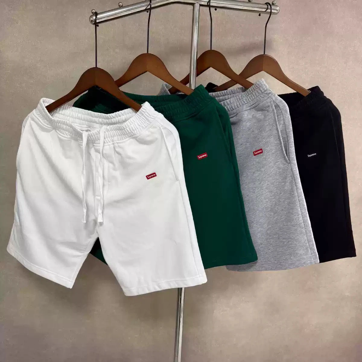 Supreme Small Box Logo Sweat Shorts, Unisex Casual Cotton Fleece Workout Shorts Elastic Drawstring Streetwear Shorts for Men Women