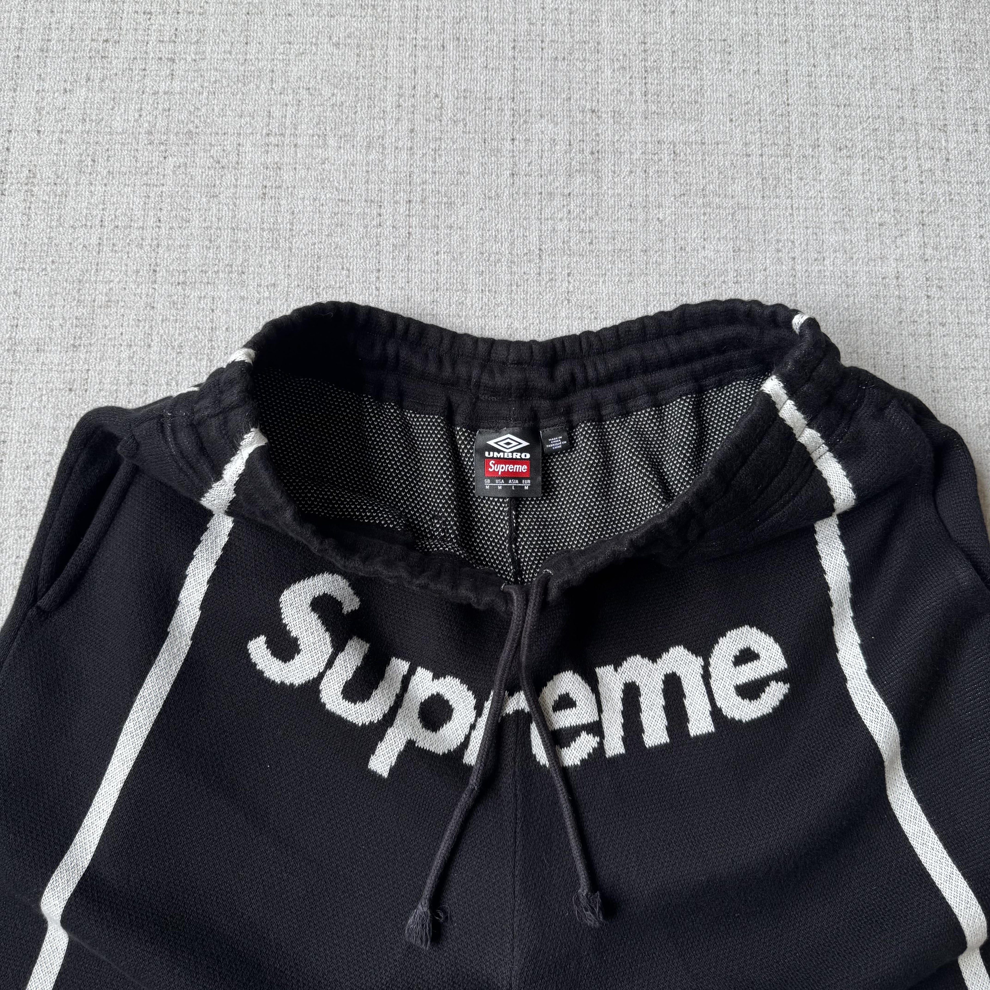 This is the Supreme × Umbro collaborative SS25 knit soccer shorts