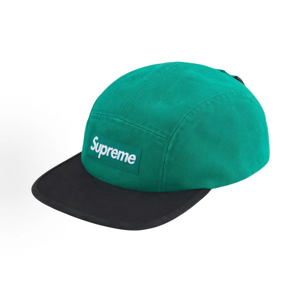 Supreme Ventile Canvas Camp Cap, Green & Black 5 Panel Hat Box Logo Adjustable Strap