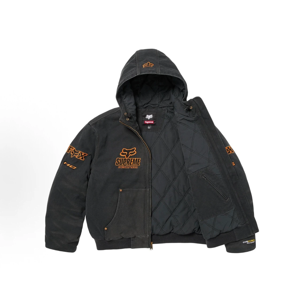 Washed Canvas Fox‑Theme Hooded Work Jacket