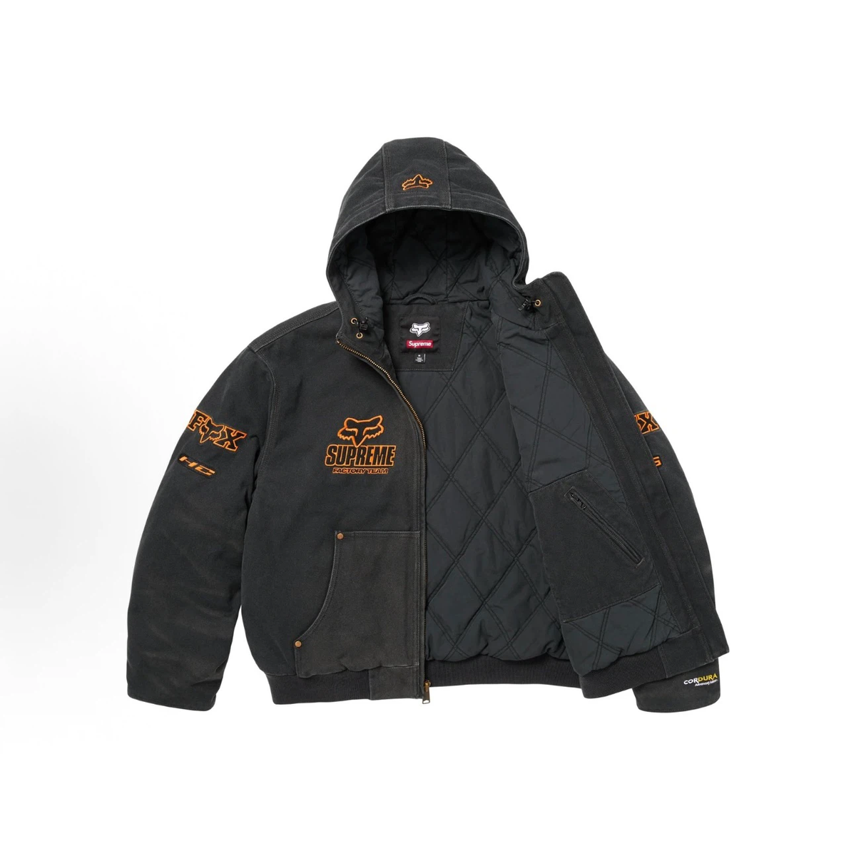 Washed Canvas Fox‑Theme Hooded Work Jacket