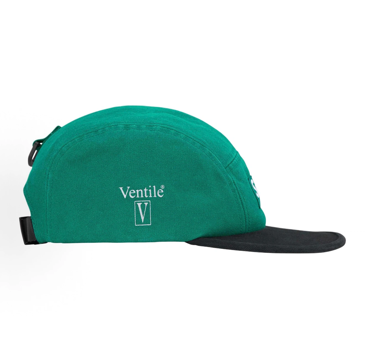 Supreme Ventile Canvas Camp Cap, Green & Black 5 Panel Hat Box Logo Adjustable Strap