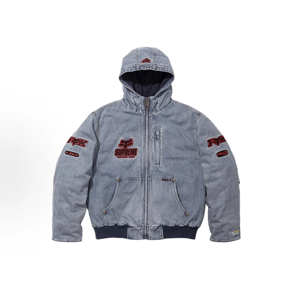 Light‑Wash Denim Fox‑Theme Hooded Work Jacket