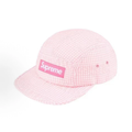 Gingham Print 5 Panel Camp Cap, Pink White Checkered Street Hat Adjustable Strap