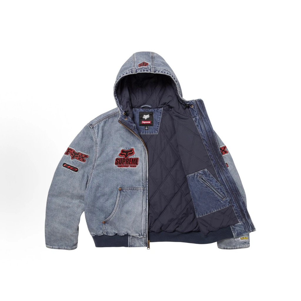 Light‑Wash Denim Fox‑Theme Hooded Work Jacket