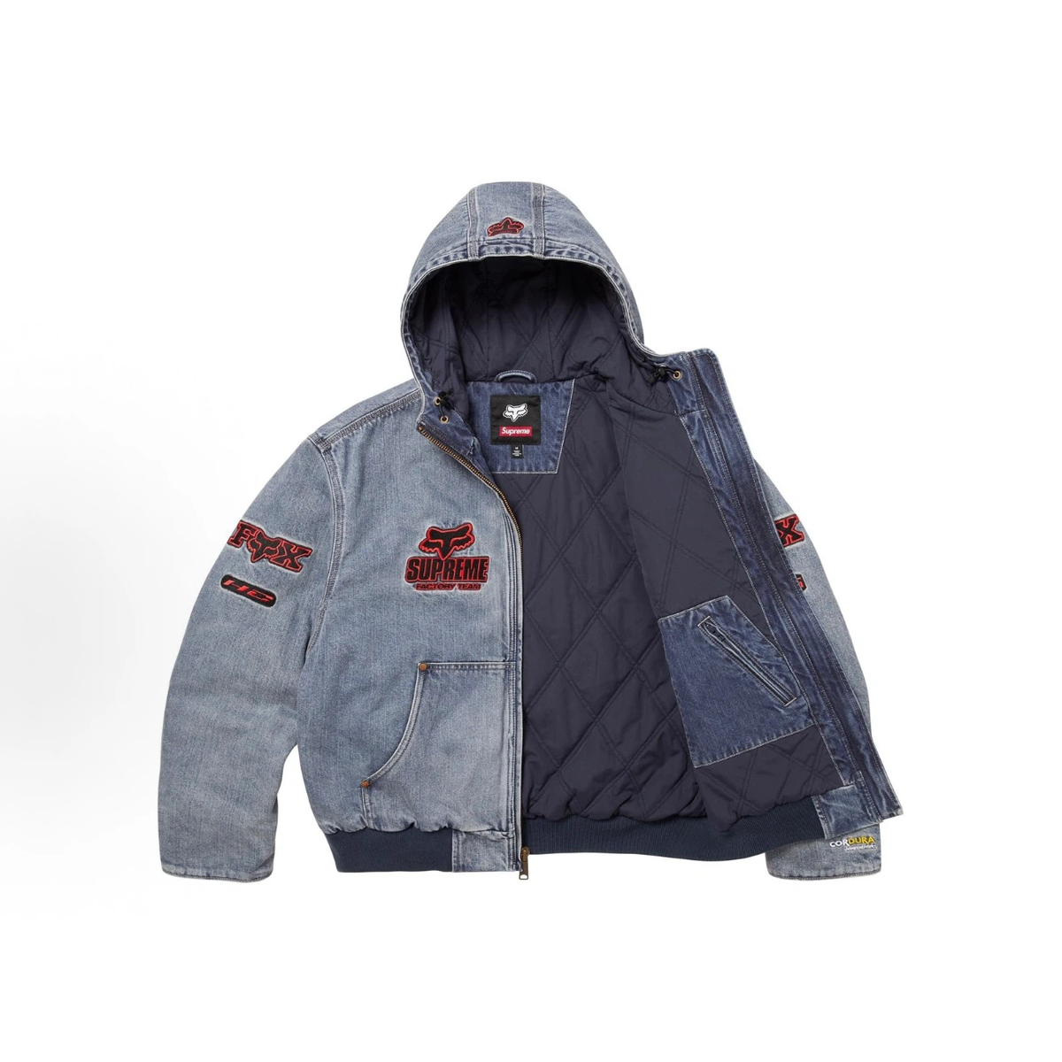 Light‑Wash Denim Fox‑Theme Hooded Work Jacket