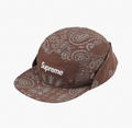 Paisley Print 5 Panel Camp Cap, Brown Bandana Street Hat with Ear Flap Adjustable Strap