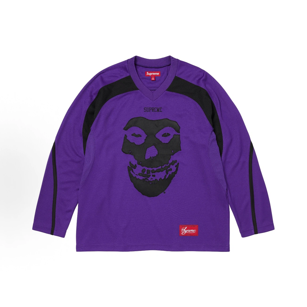 Purple‑Black Skull Graphic V‑Neck Hockey Jersey
