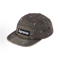 Star Studded Vintage Washed Denim 5 Panel Camp Cap, Brown Street Hat with Leather Strap