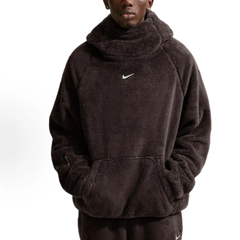 Brown Sherpa Fleece High Neck Hoodie Unisex Oversized Pullover