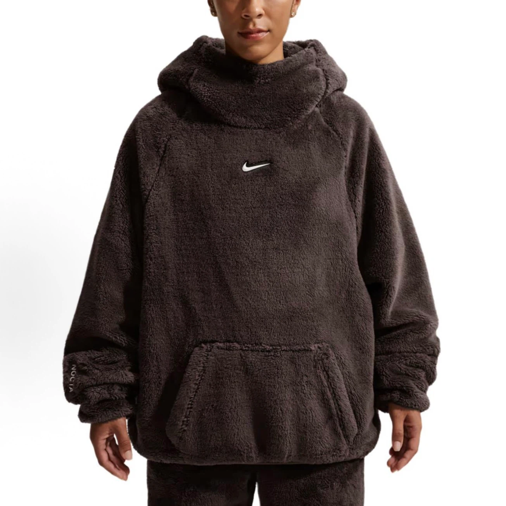 Brown Sherpa Fleece High Neck Hoodie Unisex Oversized Pullover