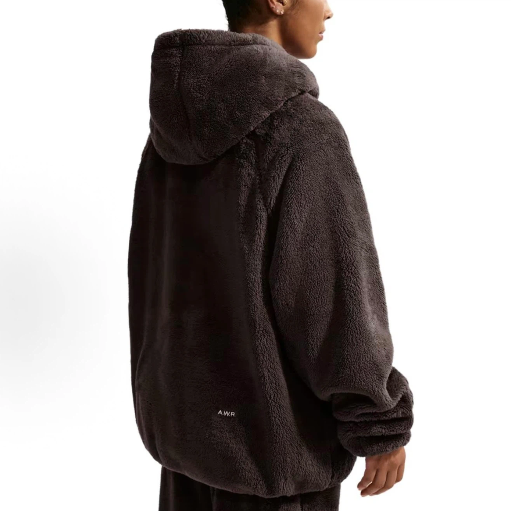 Brown Sherpa Fleece High Neck Hoodie Unisex Oversized Pullover