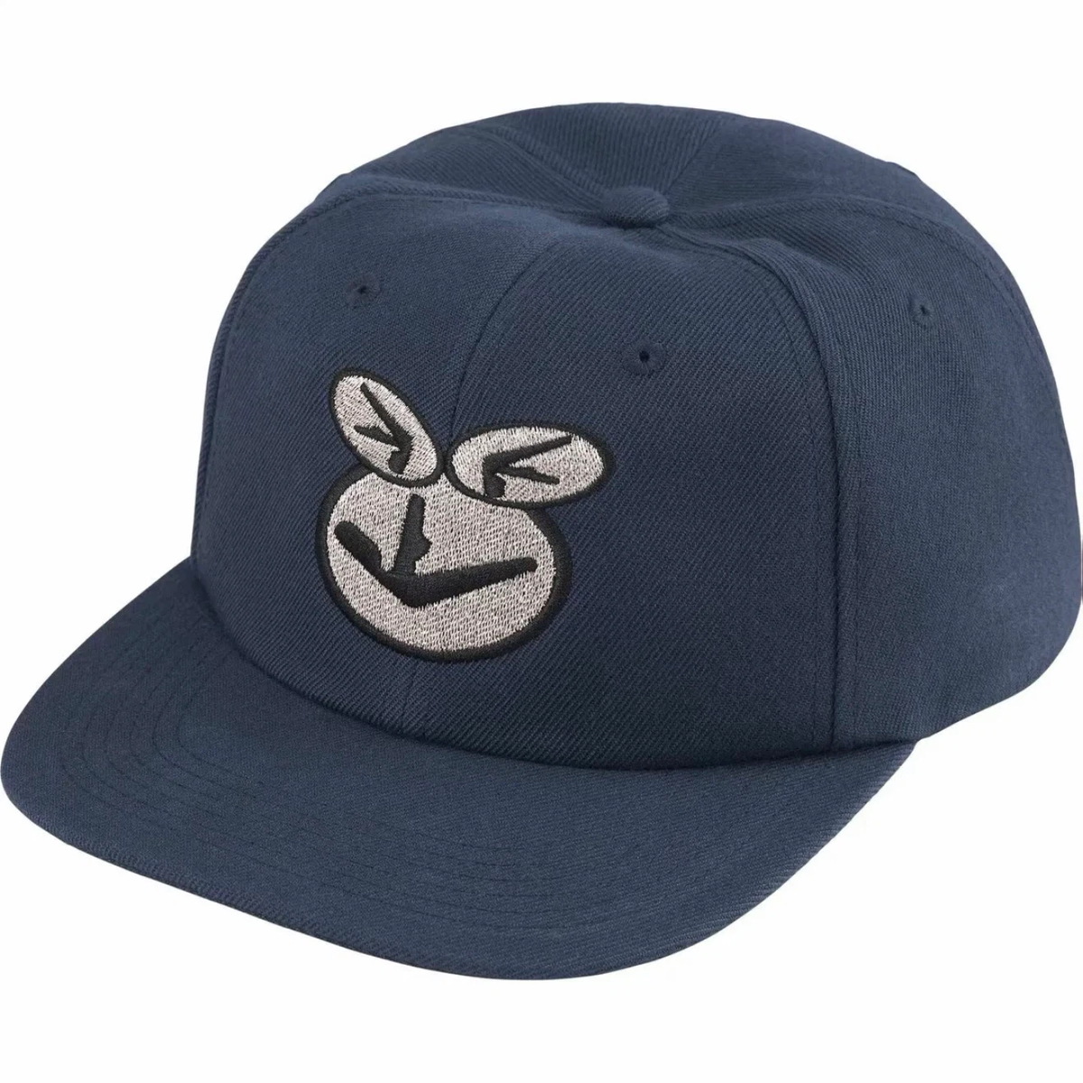 6 Panel Flat Brim Baseball Cap, Navy Cotton Cartoon Embroidery Street Hat Adjustable Snapback
