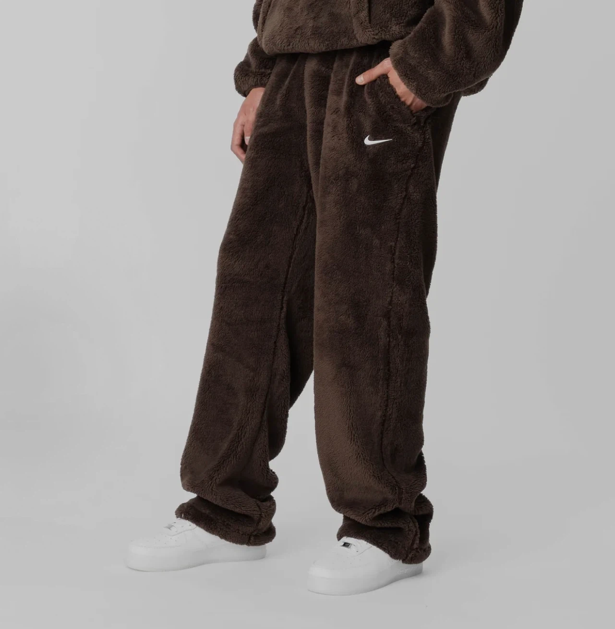 Brown Sherpa Fleece High Neck Hoodie Unisex Oversized Pullover