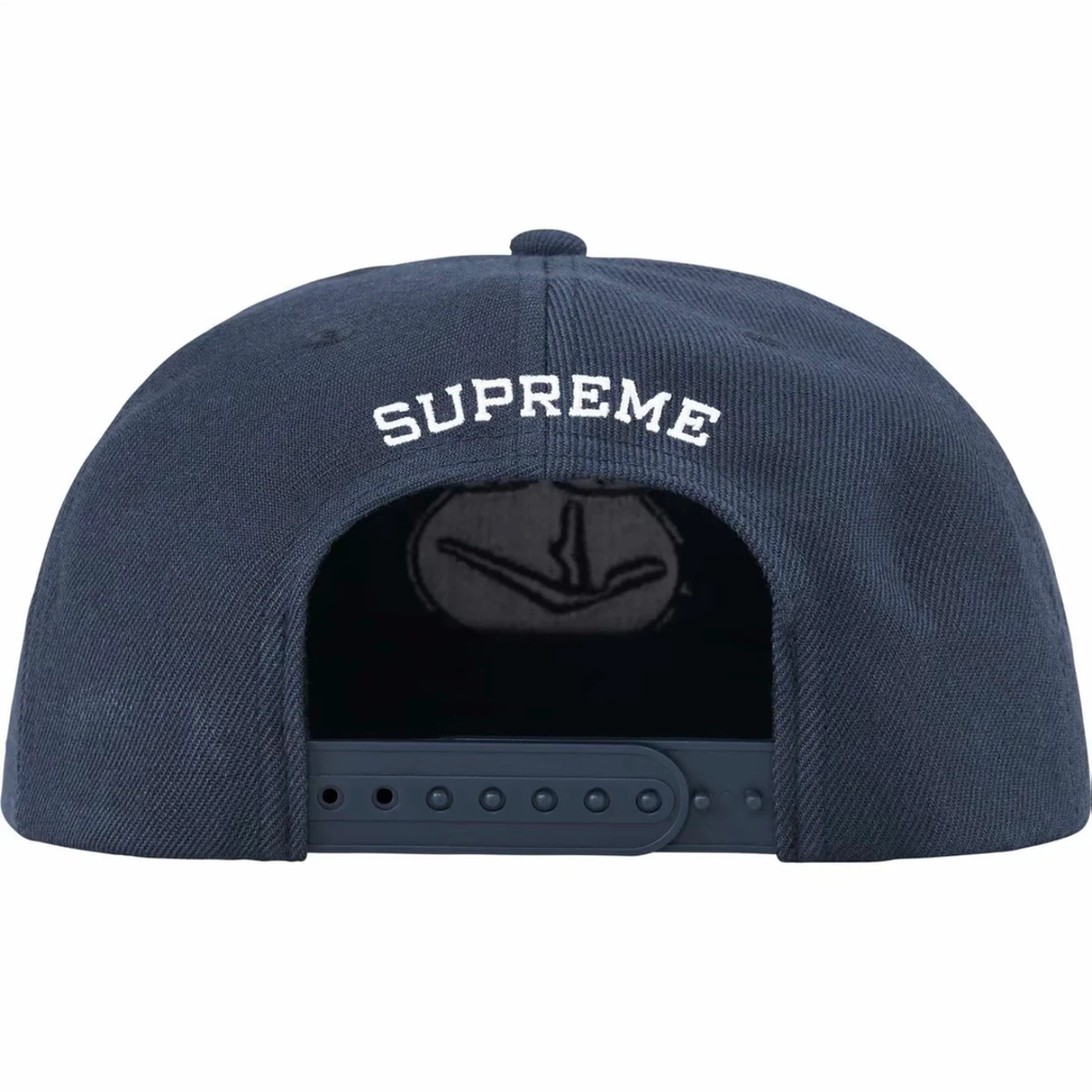 6 Panel Flat Brim Baseball Cap, Navy Cotton Cartoon Embroidery Street Hat Adjustable Snapback