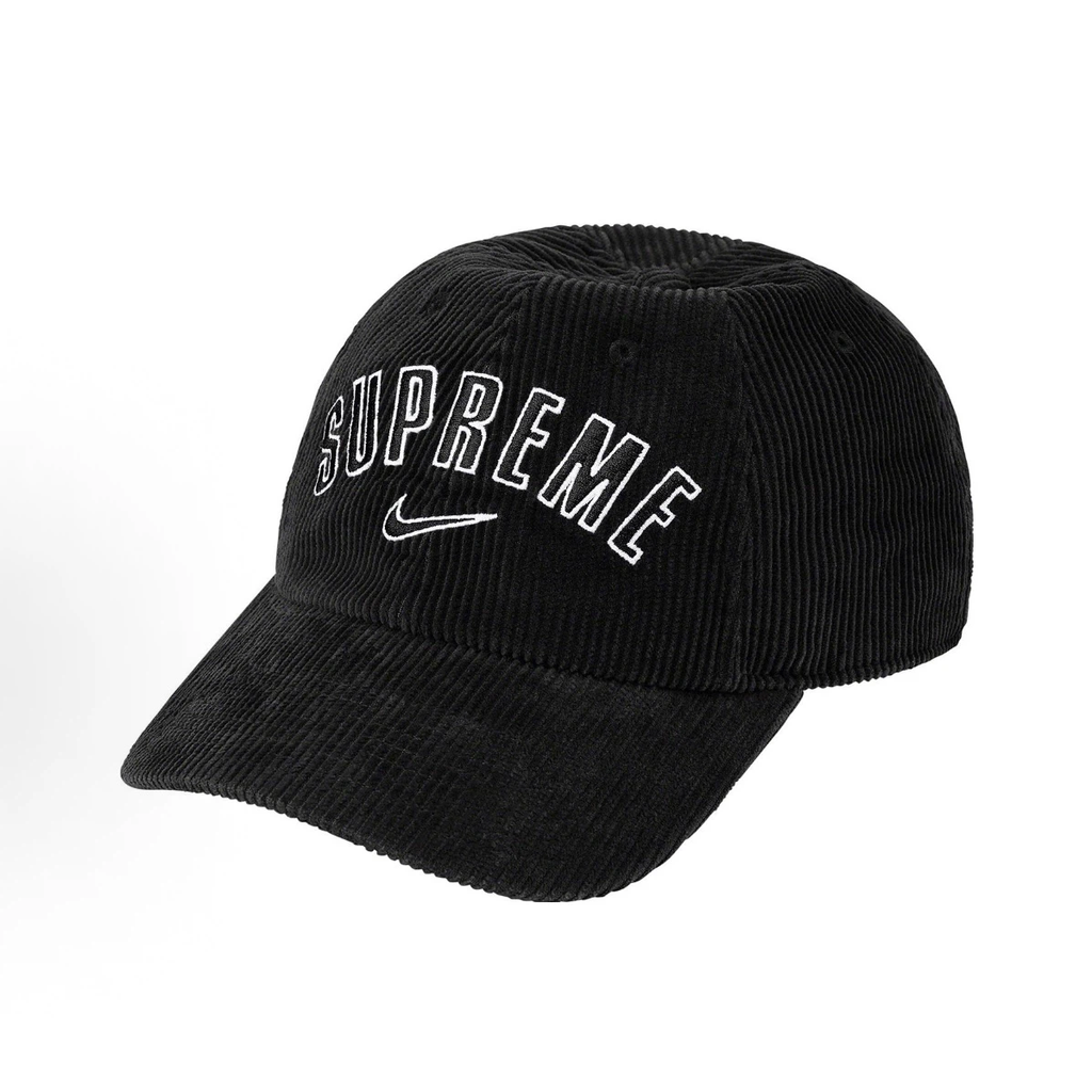 Corduroy 6 Panel Cap, Black Streetwear Hat with Adjustable Strap