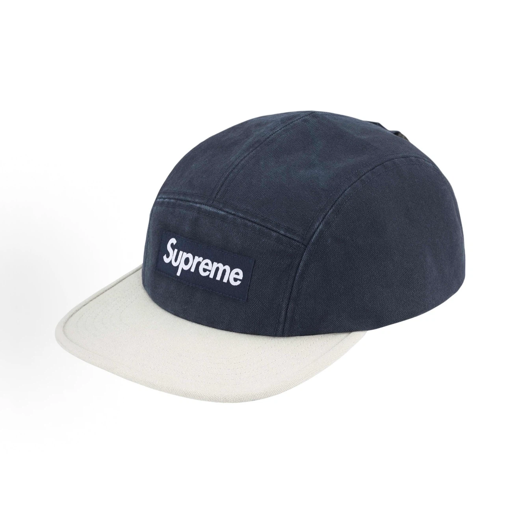 Supreme Ventile Canvas Camp Cap, Navy & Off-White 5 Panel Hat Box Logo Adjustable Strap