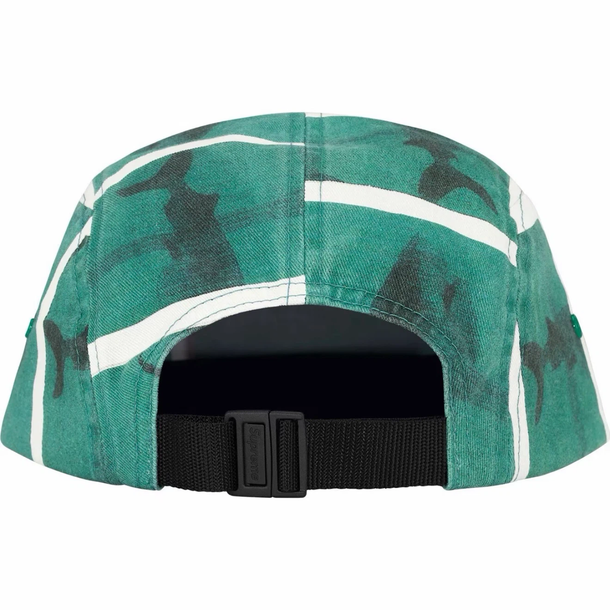 Shark Print 5 Panel Camp Cap, Green Street Hat with Adjustable Strap
