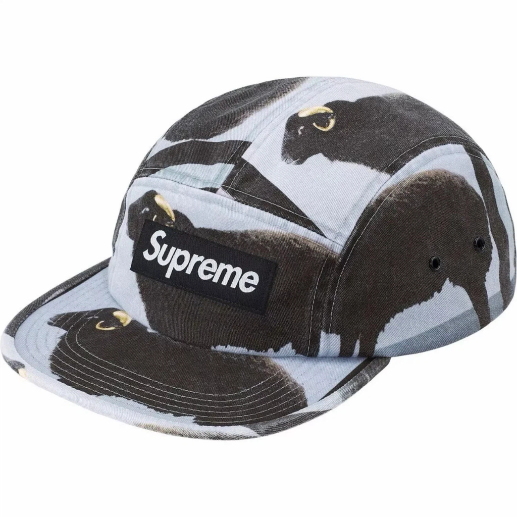 Ram Print 5 Panel Camp Cap, Black Street Hat with Adjustable Strap