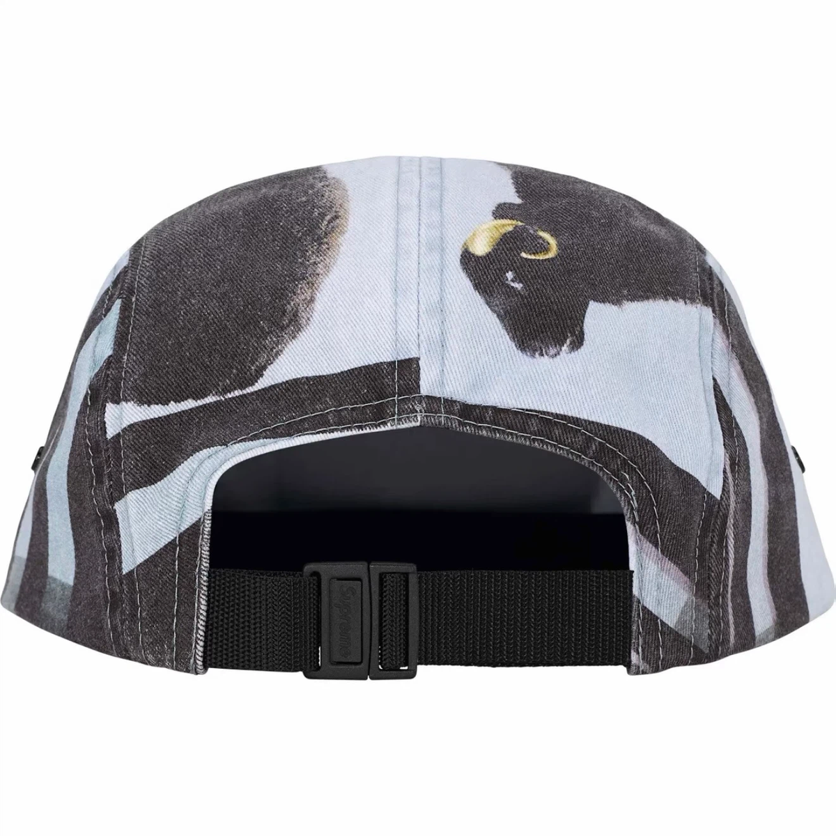 Ram Print 5 Panel Camp Cap, Black Street Hat with Adjustable Strap