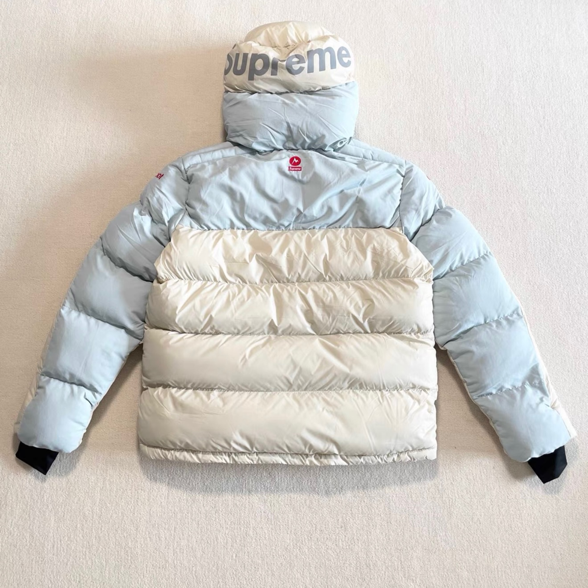 Supreme x Marmot Collab Hooded Puffer Jacket, Color Block Winter Warm Down Coat for Men Outdoor Ski Snow Jacket