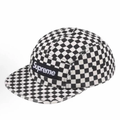 Black and White Checkerboard Print 5 Panel Camp Cap, Streetwear Hat with Leather Strap