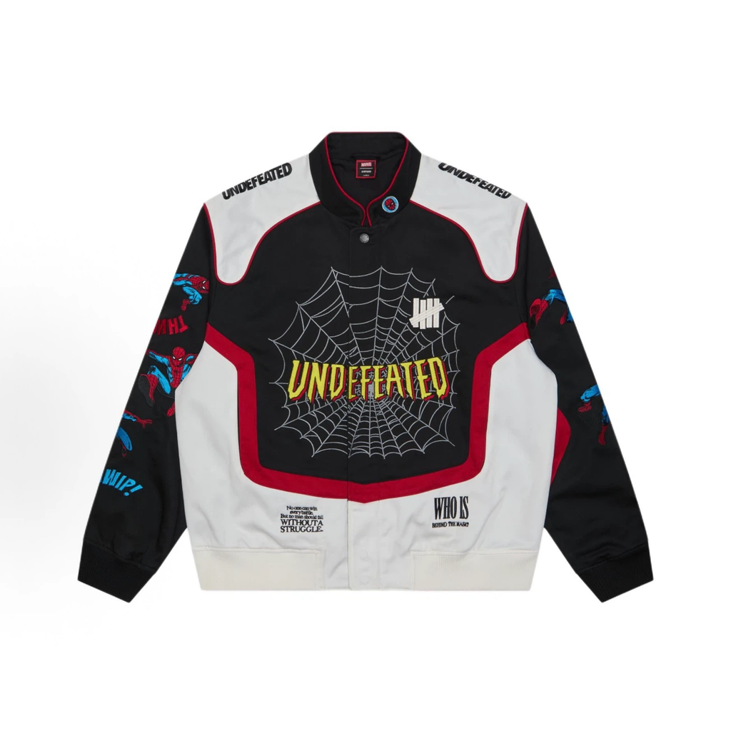 Retro Comic Color‑Block Racing Graphic Bomber Jacket