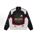 Retro Comic Color‑Block Racing Graphic Bomber Jacket