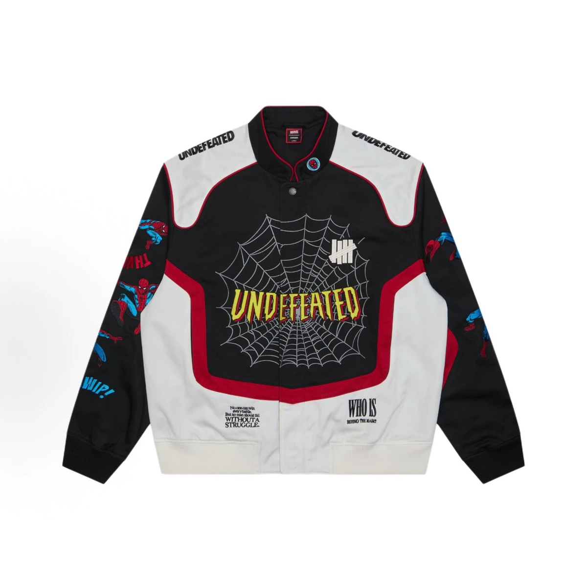 Retro Comic Color‑Block Racing Graphic Bomber Jacket