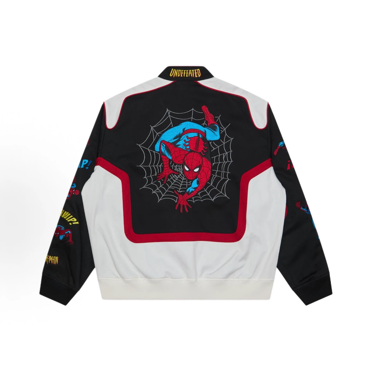 Retro Comic Color‑Block Racing Graphic Bomber Jacket