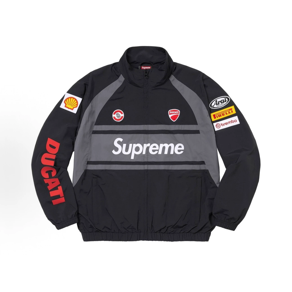 Black‑Grey Moto Racing Style Zip‑Up Windbreaker Jacket