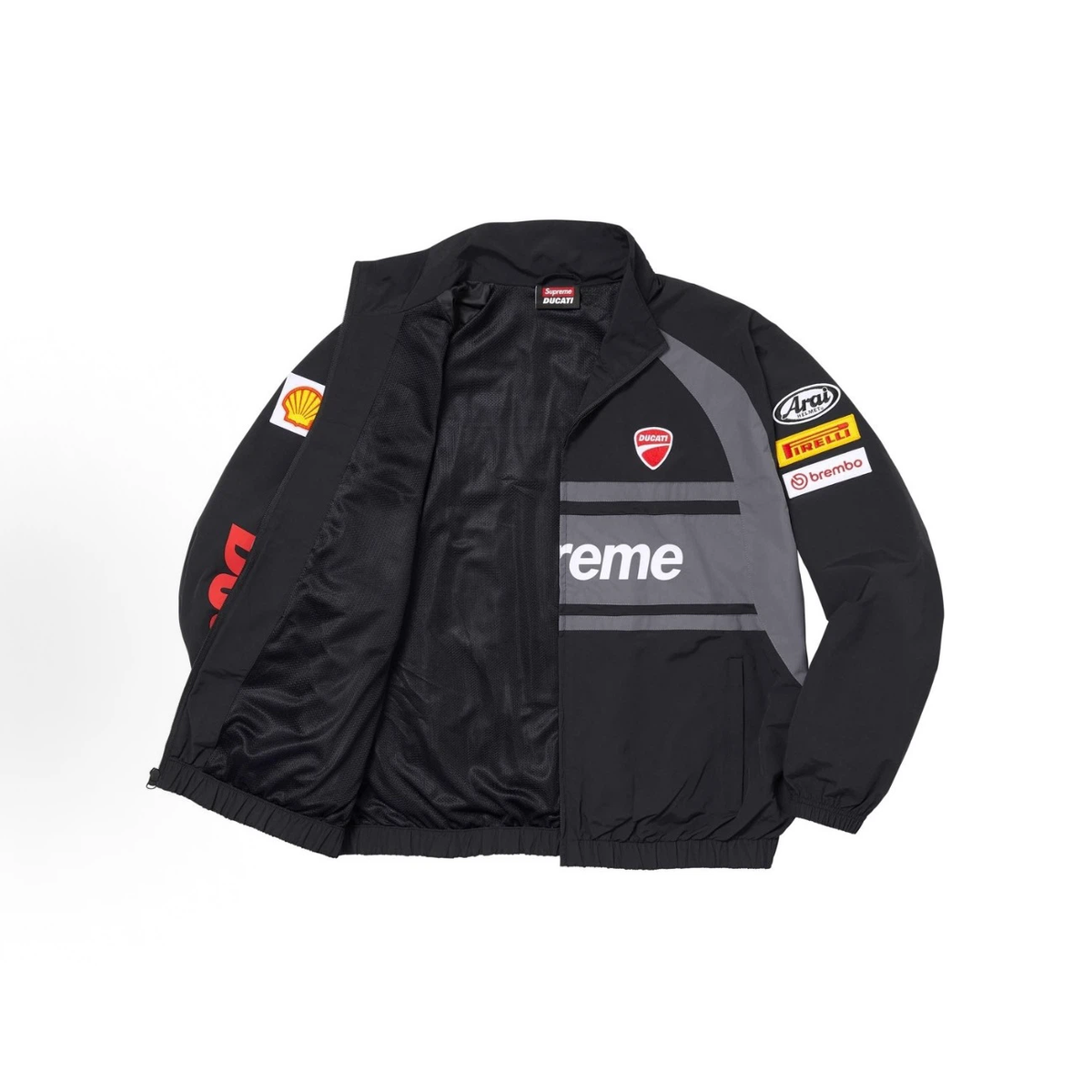 Black‑Grey Moto Racing Style Zip‑Up Windbreaker Jacket