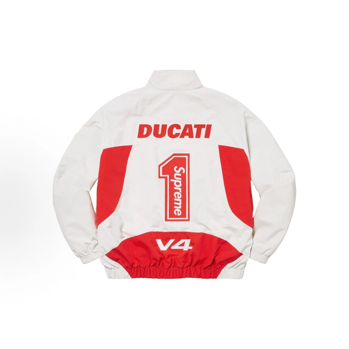 Off‑White Red Moto Racing Style Zip‑Up Windbreaker Jacket