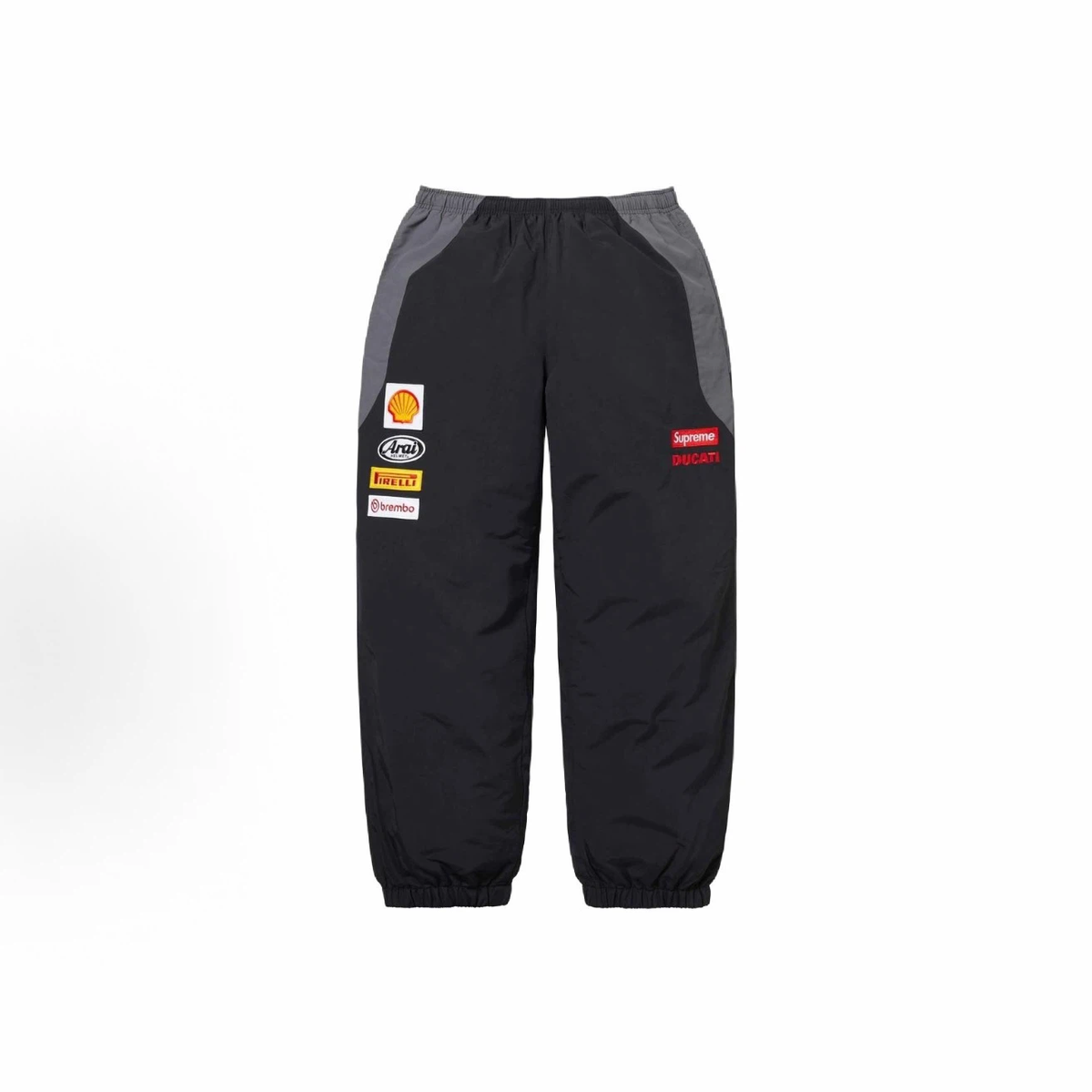 Black‑Grey Moto Racing Style Elastic Waist Track Jogger Pants