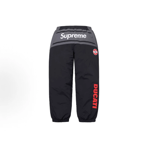 Black‑Grey Moto Racing Style Elastic Waist Track Jogger Pants
