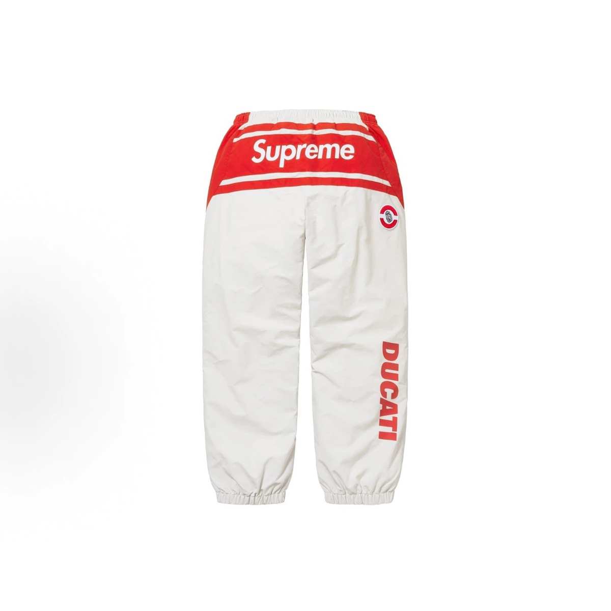 Off‑White Red Moto Racing Style Elastic Waist Track Jogger Pants
