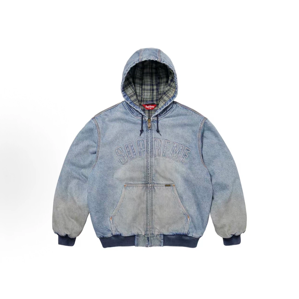 Vintage Washed Gradient Denim Hooded Padded Jacket