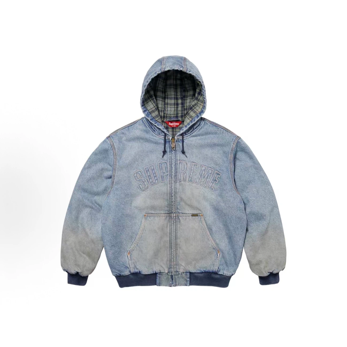 Vintage Washed Gradient Denim Hooded Padded Jacket