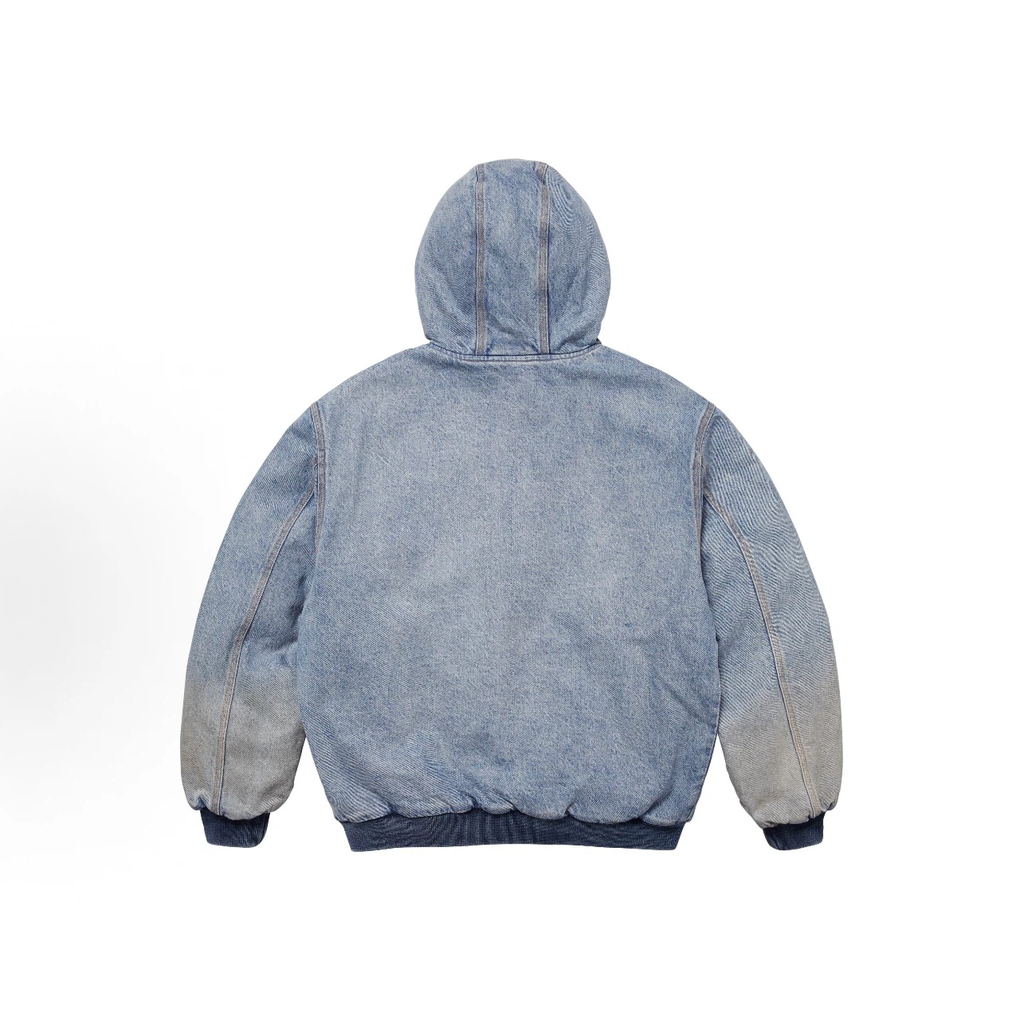 Vintage Washed Gradient Denim Hooded Padded Jacket