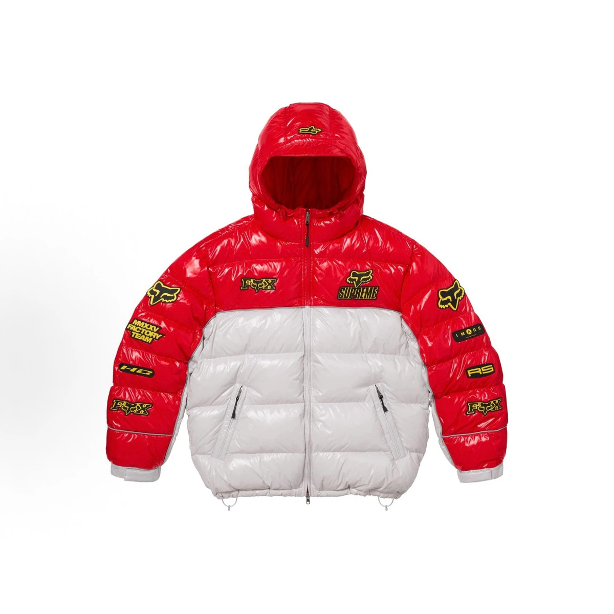 Red‑White Fox‑Theme Shiny Hooded Winter Puffer Jacket