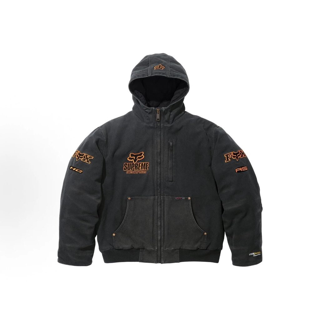 Washed Canvas Fox‑Theme Hooded Work Jacket