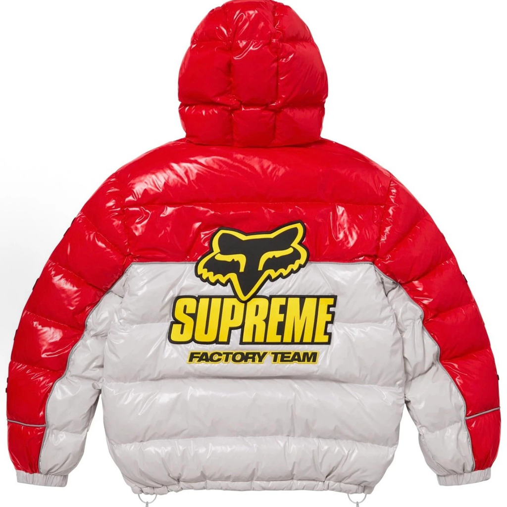 Red‑White Fox‑Theme Shiny Hooded Winter Puffer Jacket