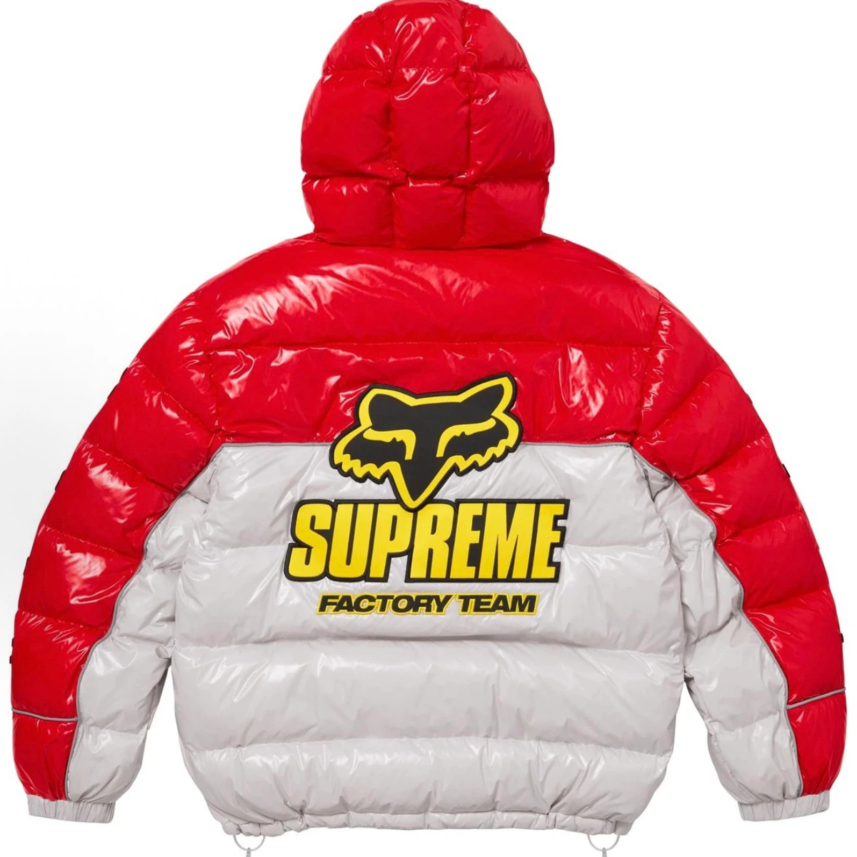 Red‑White Fox‑Theme Shiny Hooded Winter Puffer Jacket