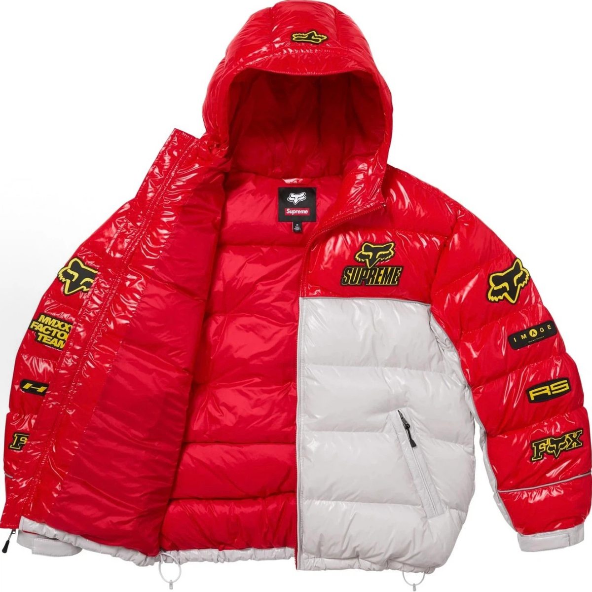 Red‑White Fox‑Theme Shiny Hooded Winter Puffer Jacket
