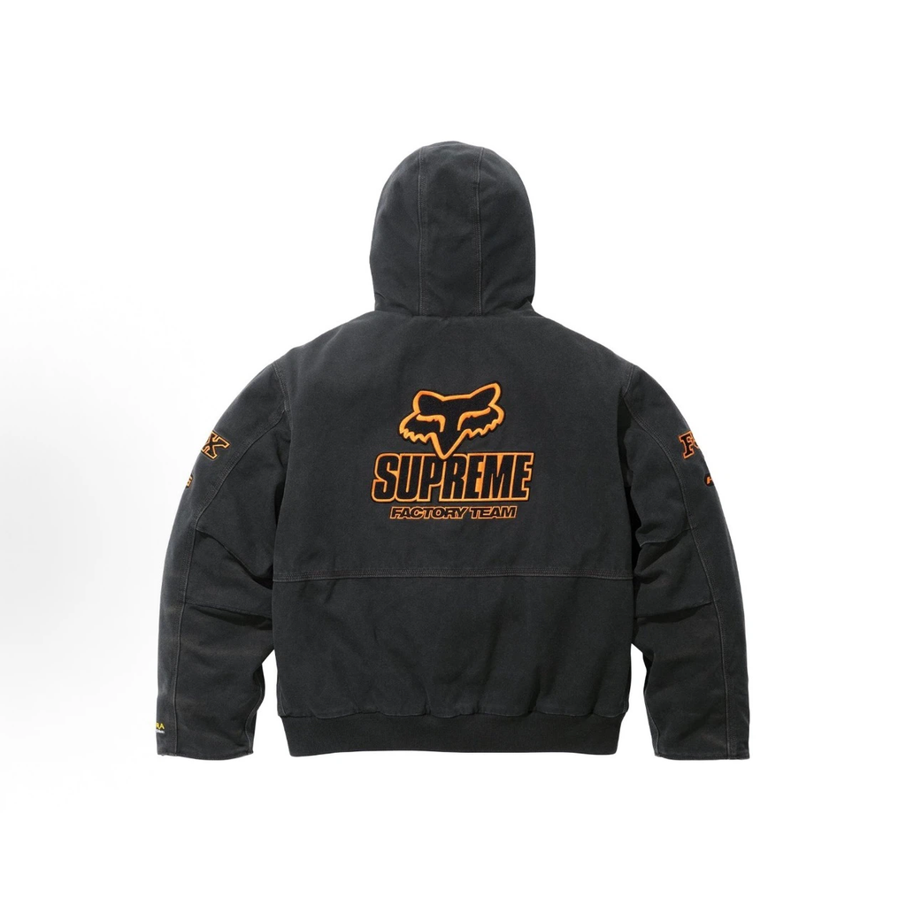 Washed Canvas Fox‑Theme Hooded Work Jacket
