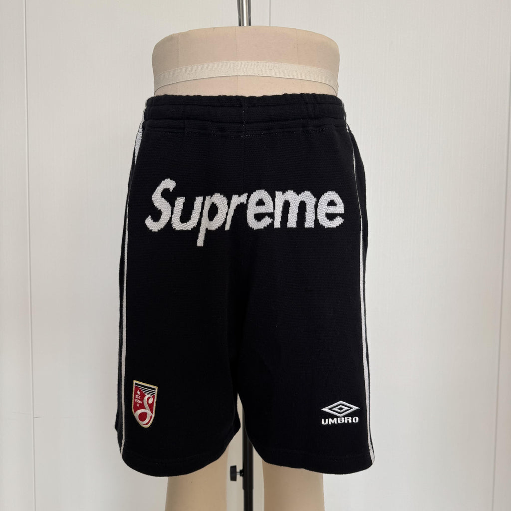 This is the Supreme × Umbro collaborative SS25 knit soccer shorts